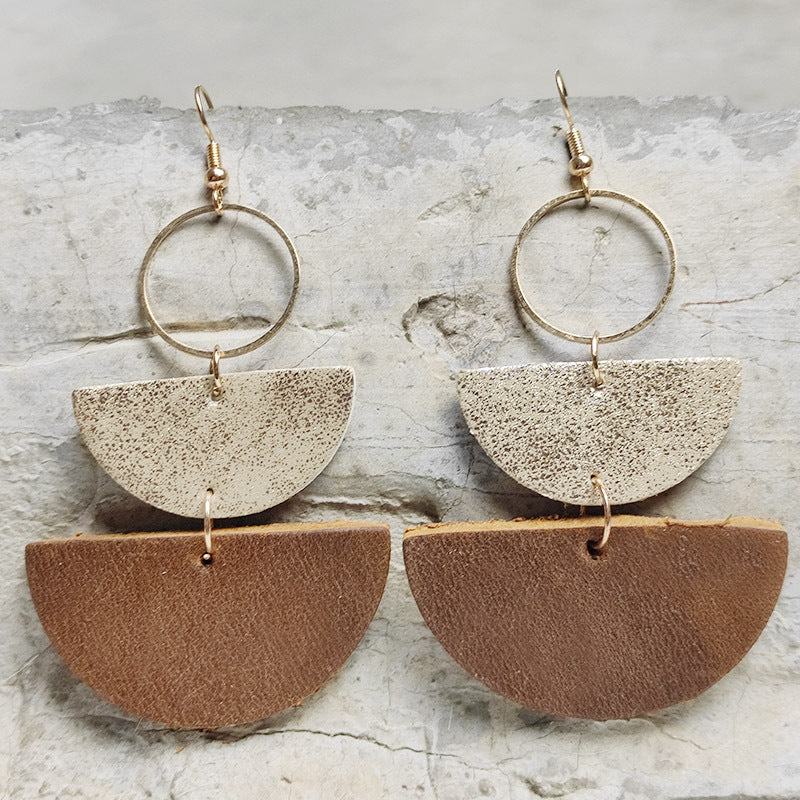Women's Semi-circle Geometric Leather Earrings