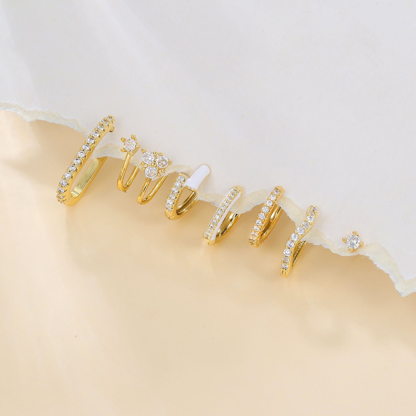 Semi-broken Zircon Gang Drill Twin Earrings