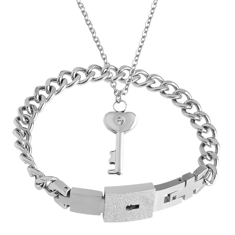Necklace Bracelet Peach Heart Titanium Stainless Steel Interlocking