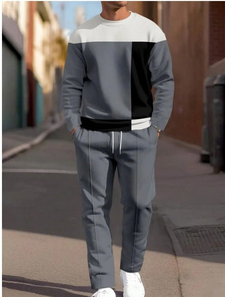 Fashion Line Printing Men's Round Neck Suit