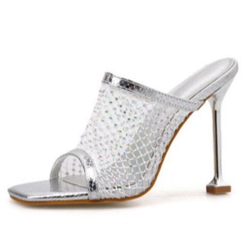 Wear Rhinestone Semi-Stiletto Slippers