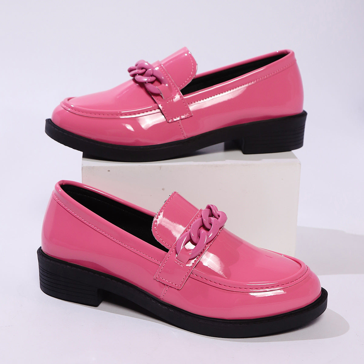 Thick Bottom Low Heel Leather Shoes Women
