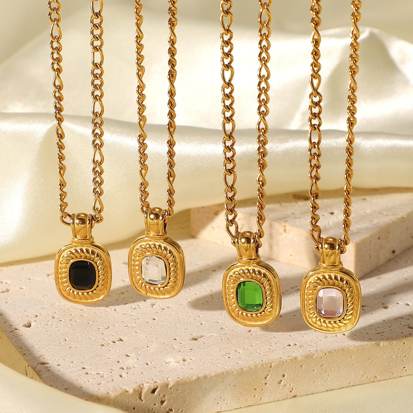 Colorful Semi-precious Stone Pendant Necklace For Ladies