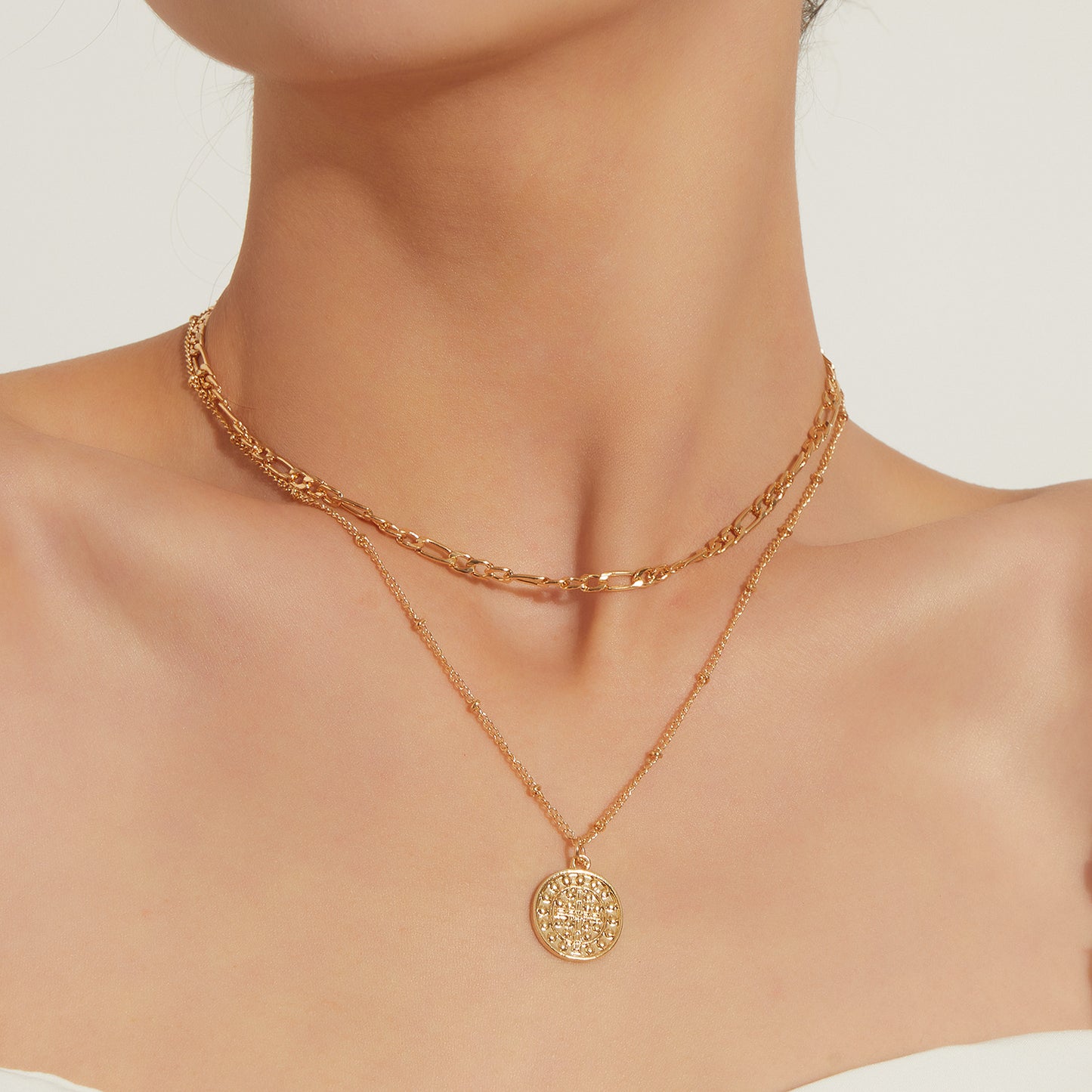 Ornament Fashion Cross Wafer Trend Female Double Layer Temperament Personality Necklace