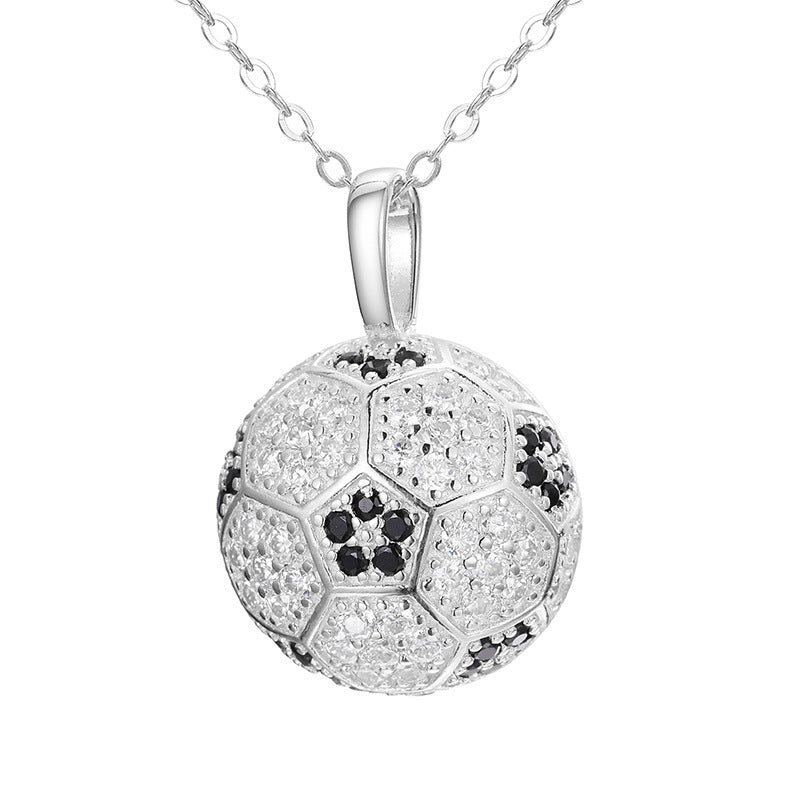 S925 Silver Inlaid Football Moissanite Necklace