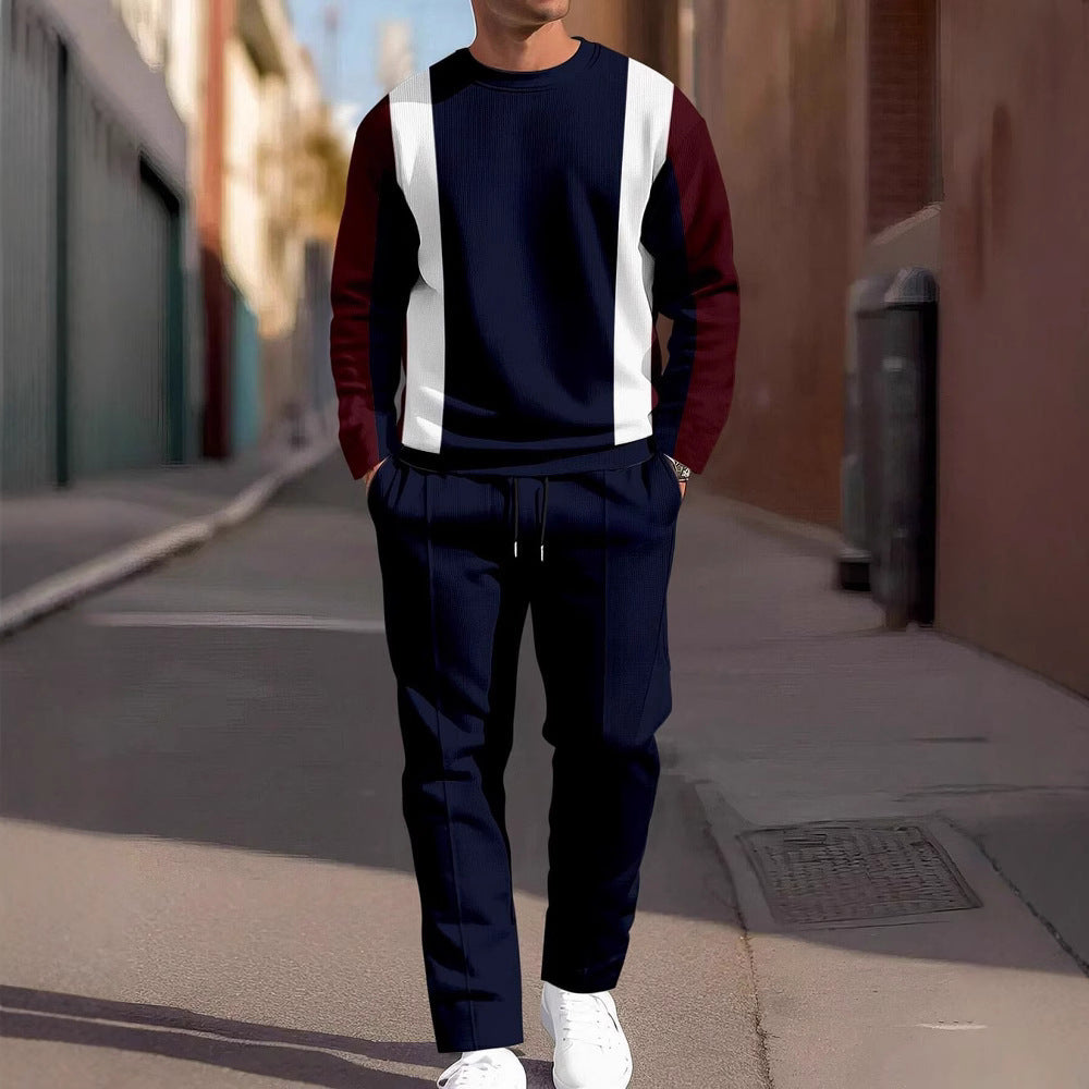 Autumn Casual Fashion Men's 3D Digital Print Round Neck Loose Sweatshirt And Sweatpants Set