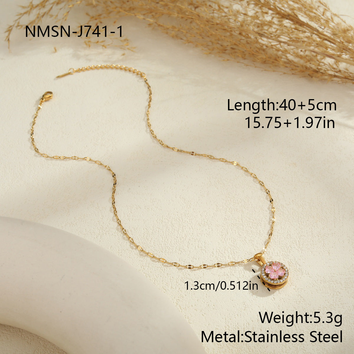 Inlaid Zircon Rotatable Clover Stainless Steel Necklace Light Luxury Titanium Steel Ring