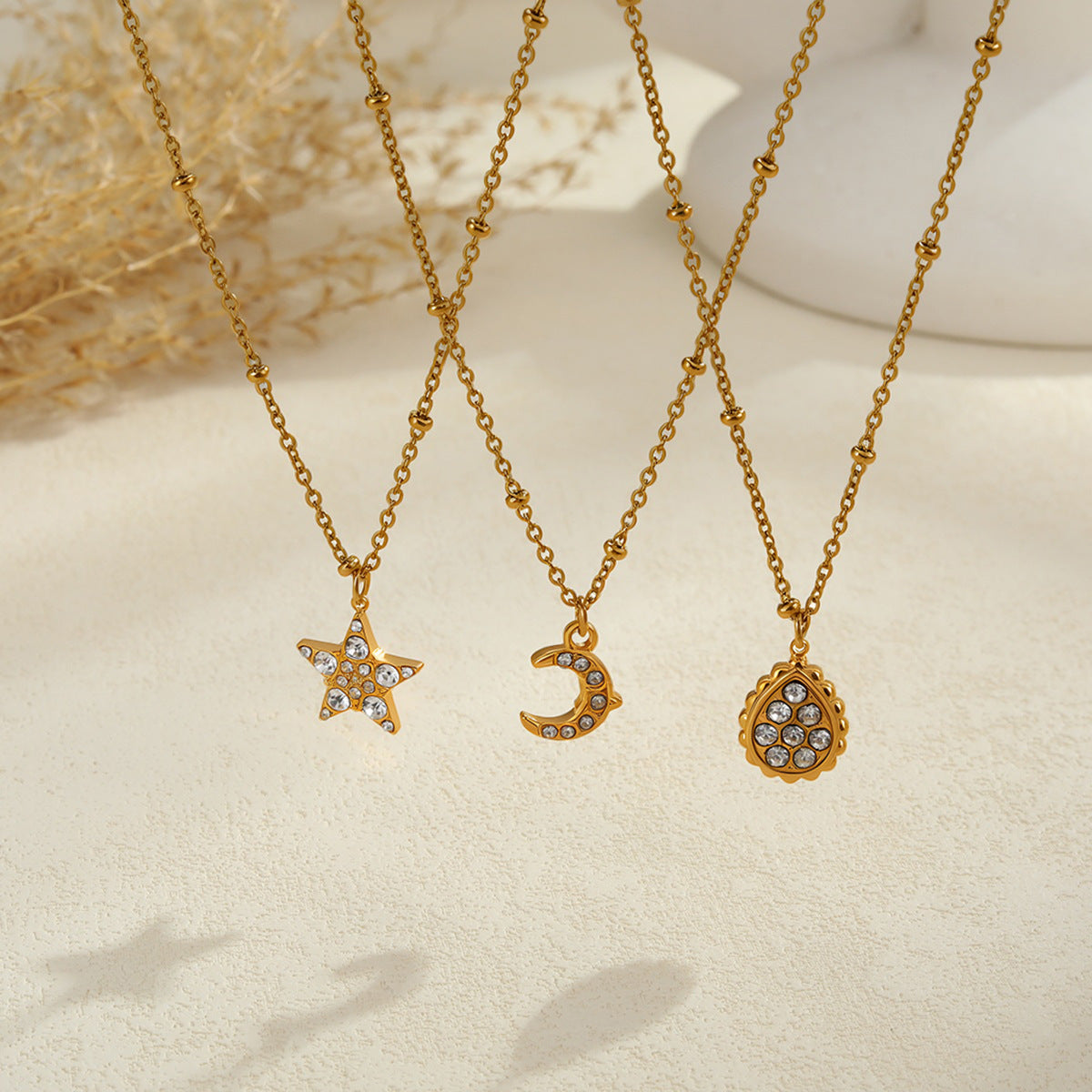 Temperament Star Moon Pendant Stainless Steel Necklace Neck Accessories