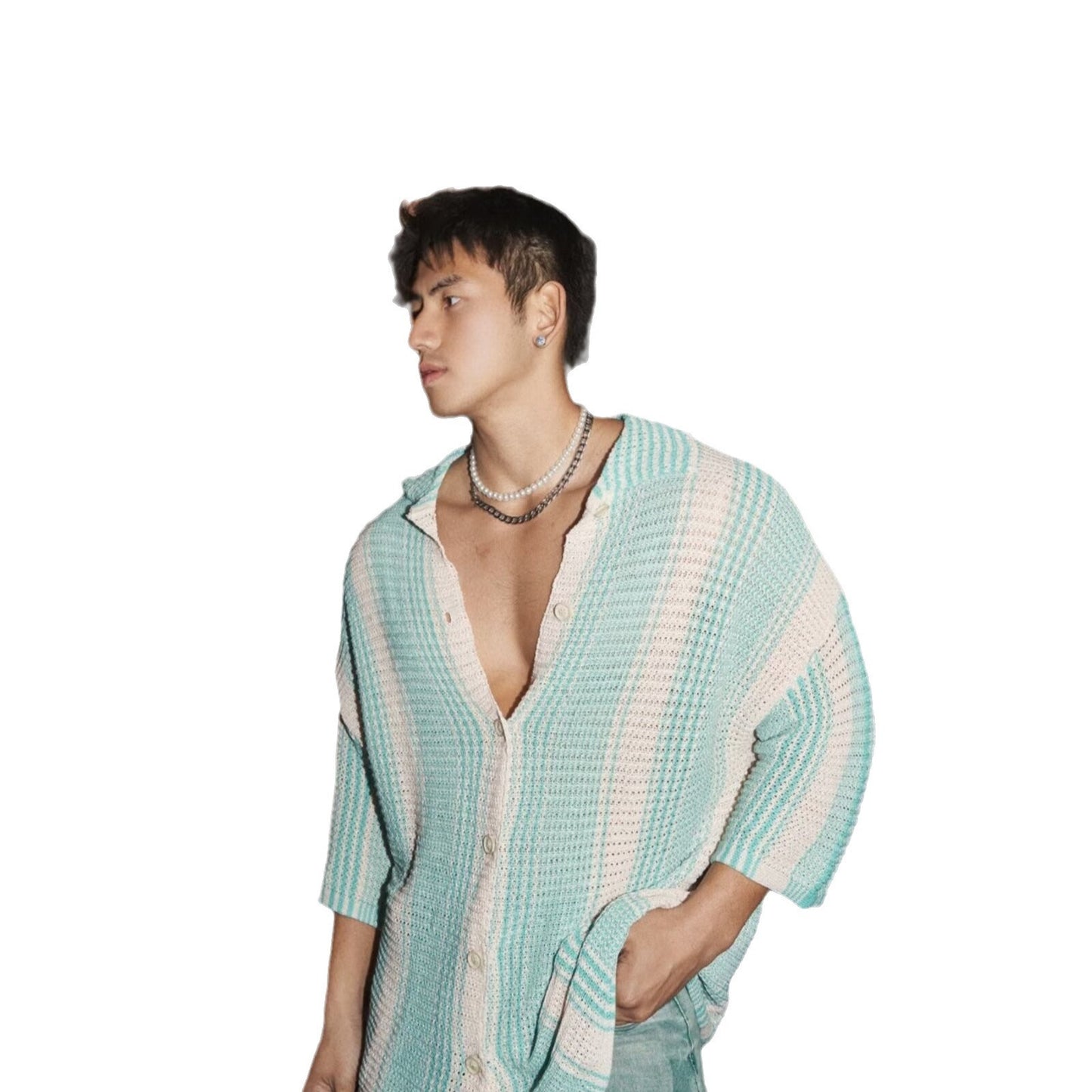 Summer Loose Lapels Casual Knitted Thin Top