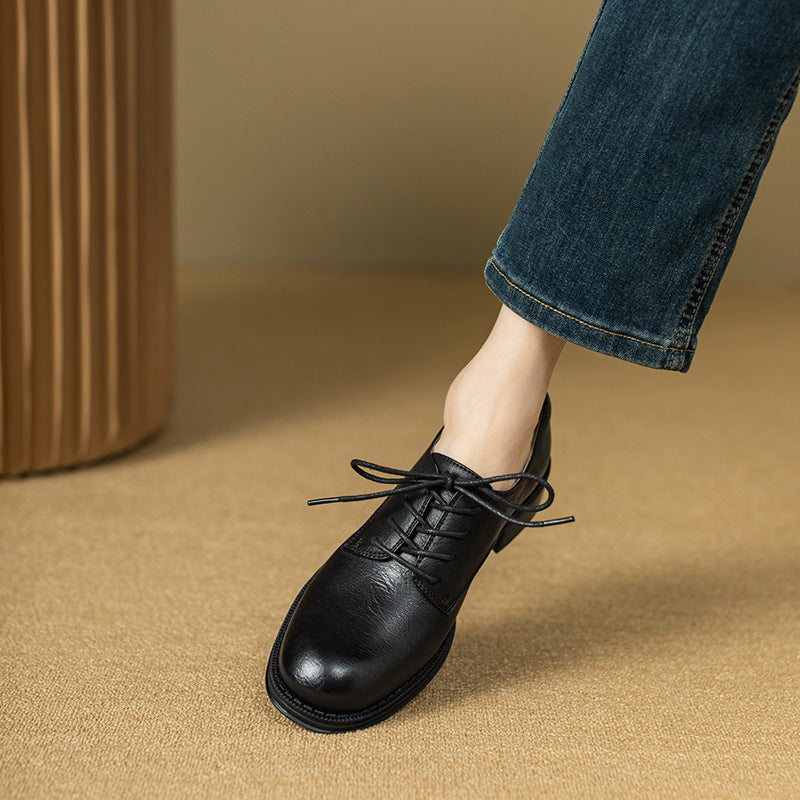 New British Style Round Toe Leather Shoes Women