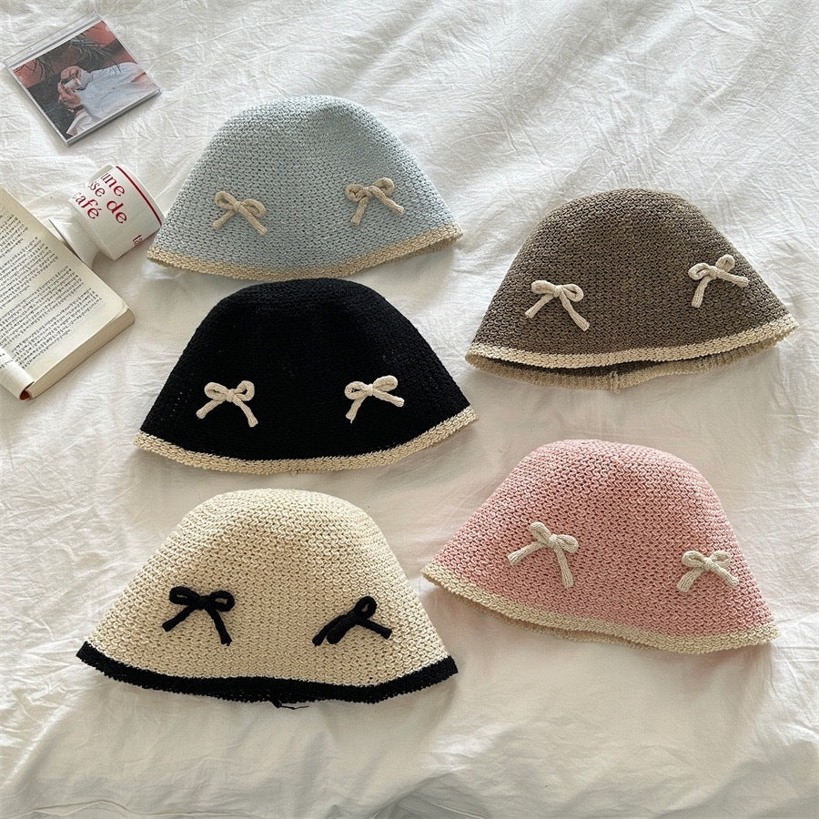 Japanese Cute Bow Knitted Fisherman Hat Women
