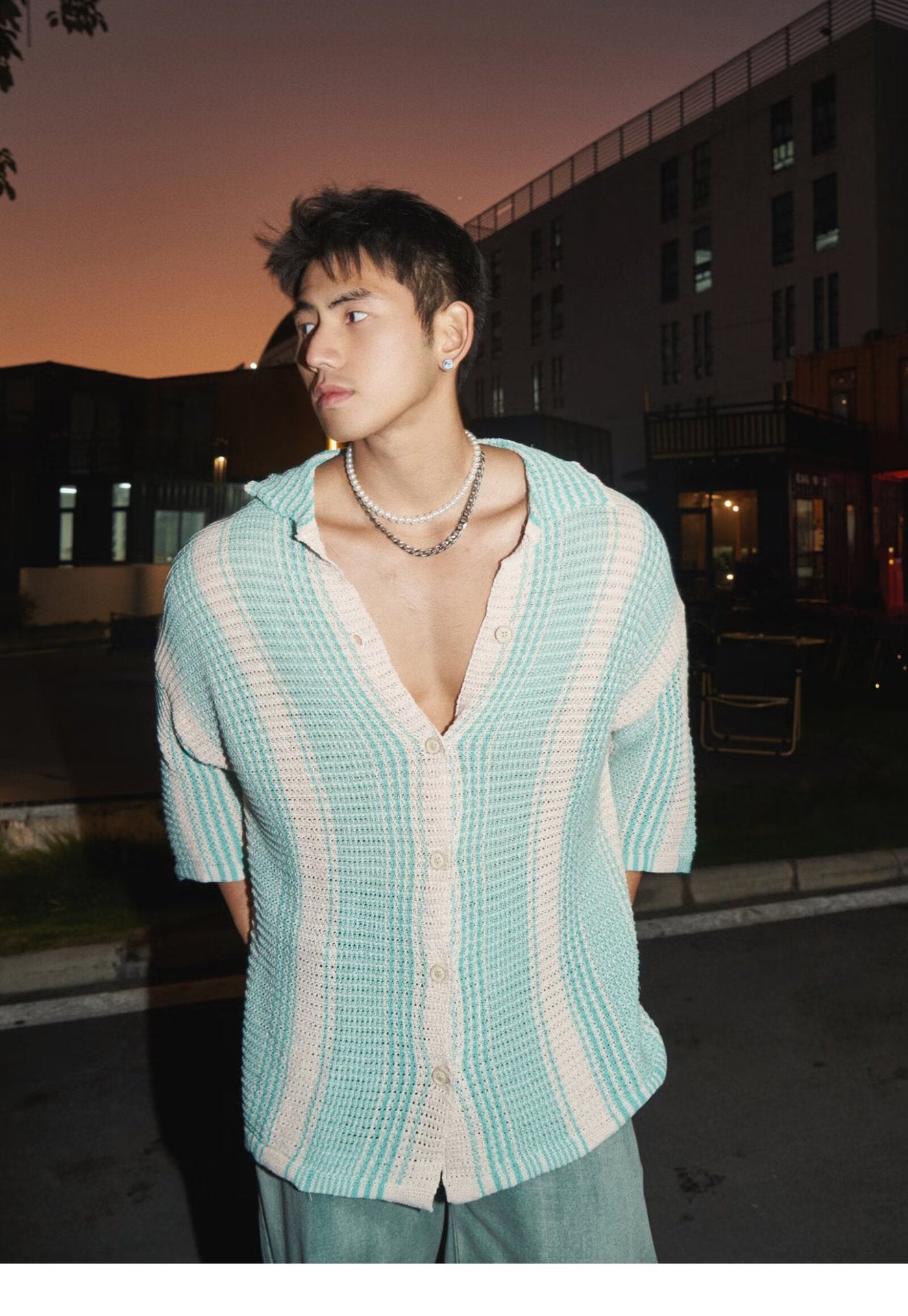 Summer Loose Lapels Casual Knitted Thin Top