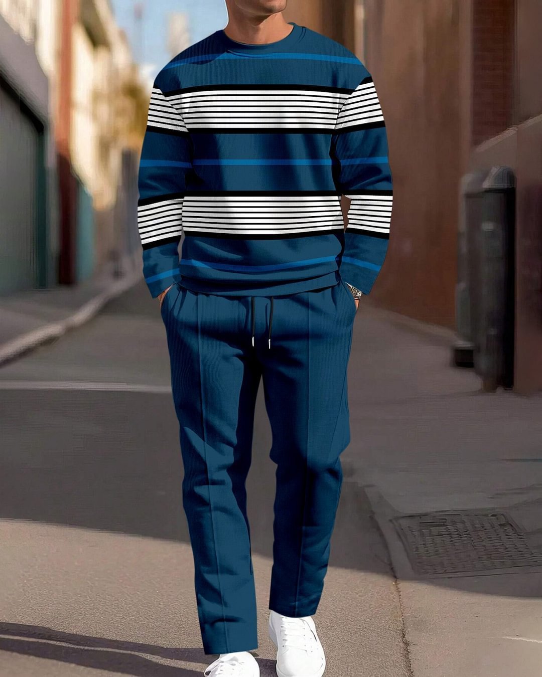Fashion Men's Casual Sporty Round Neck Sweatshirt And Pants Two-piece Set