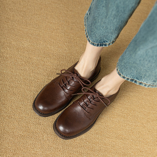 New British Style Round Toe Leather Shoes Women