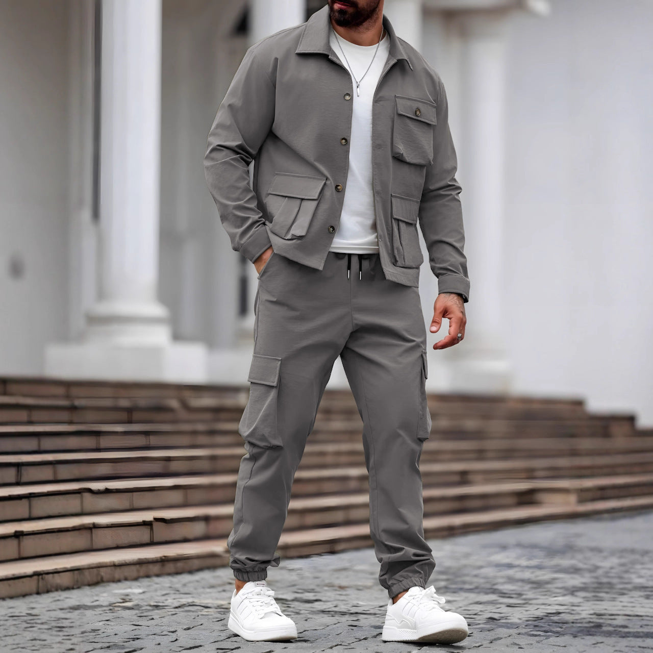 Cross-border Heavy Men's Vintage Overalls Jacket Multi-pocket Trousers Trendy Tough Guy Suit