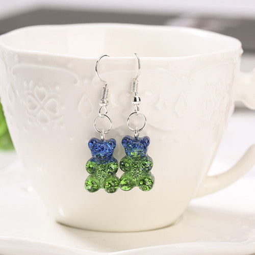 European And American Resin Cartoon Cute Glitter Two-tone Earrings