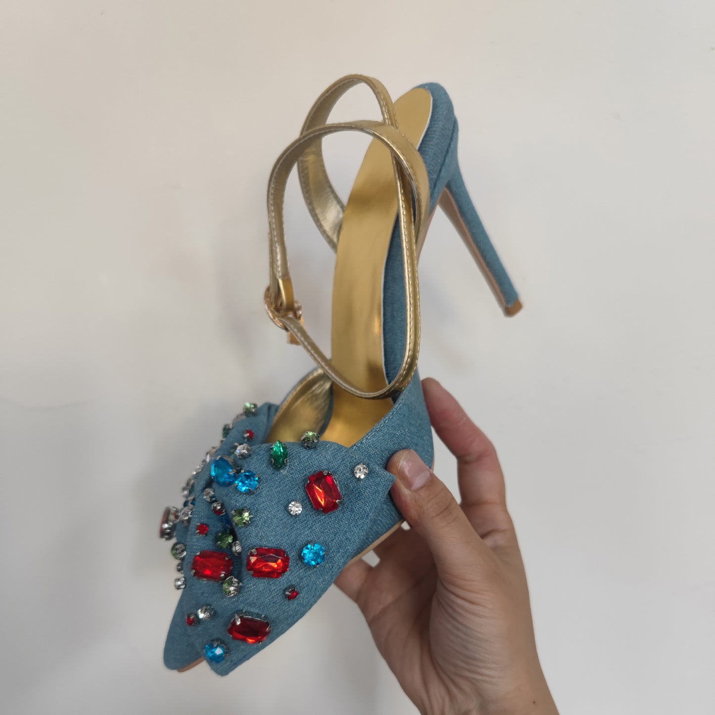 Bow Rhinestone Pointed Toe Closed Toe High Heel Plus Size Sandals