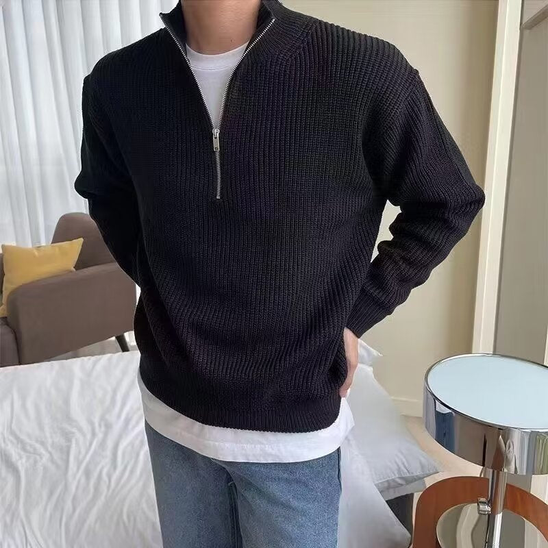 Men's Autumn Half Zipper Cardigan Sweater Men Trendy, Smart And All-matching