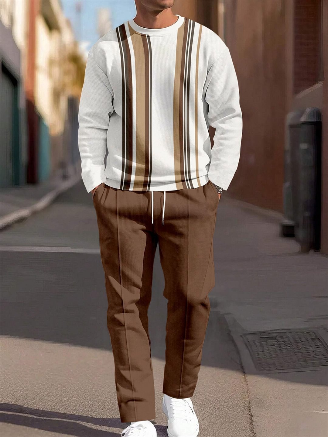 Fashion Men's Casual Sporty Round Neck Sweatshirt And Pants Two-piece Set