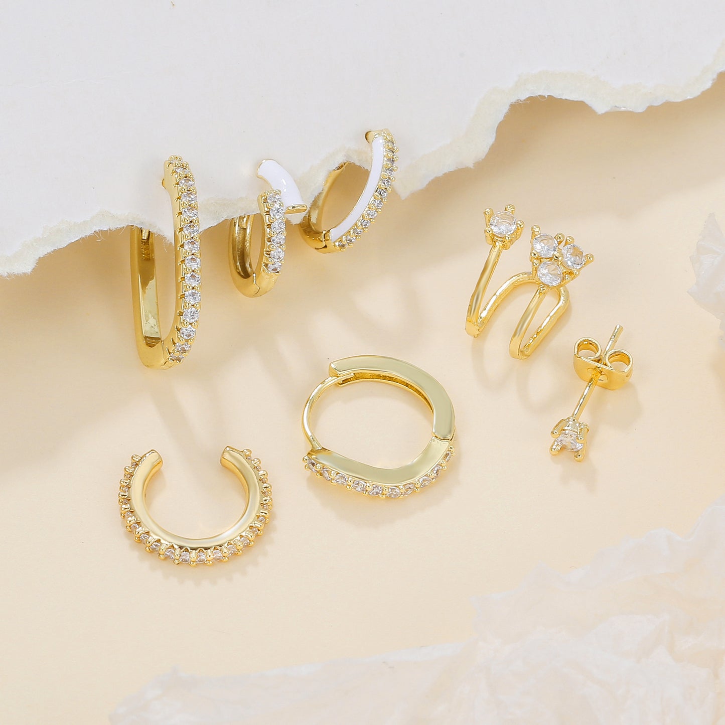 Semi-broken Zircon Gang Drill Twin Earrings
