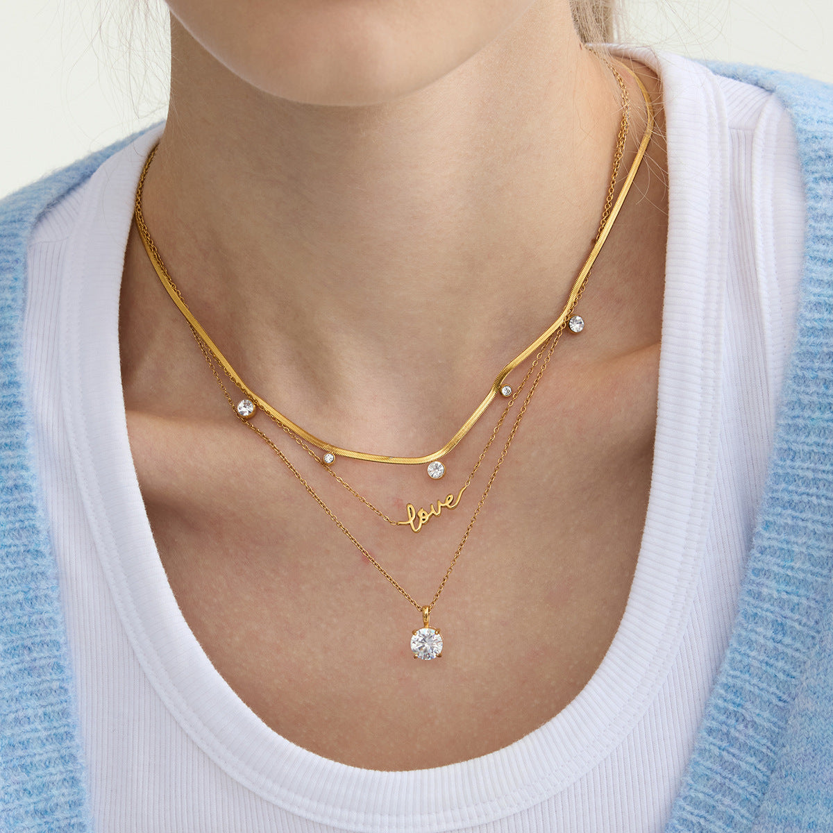 18K Titanium Steel Zircon Necklace Light Clavicle Chain
