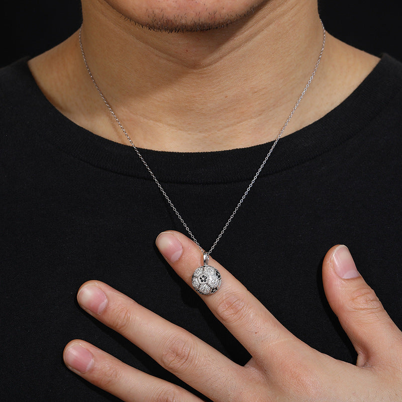 S925 Silver Inlaid Football Moissanite Necklace