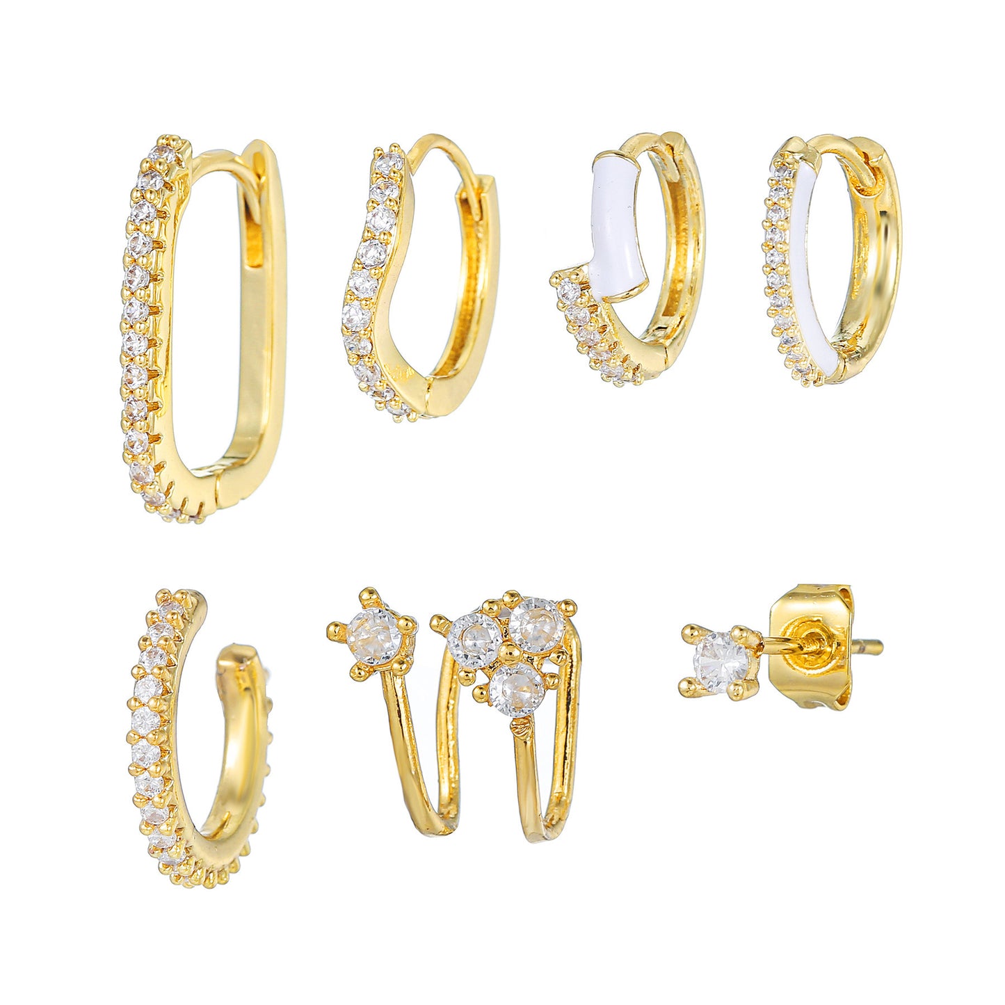 Semi-broken Zircon Gang Drill Twin Earrings
