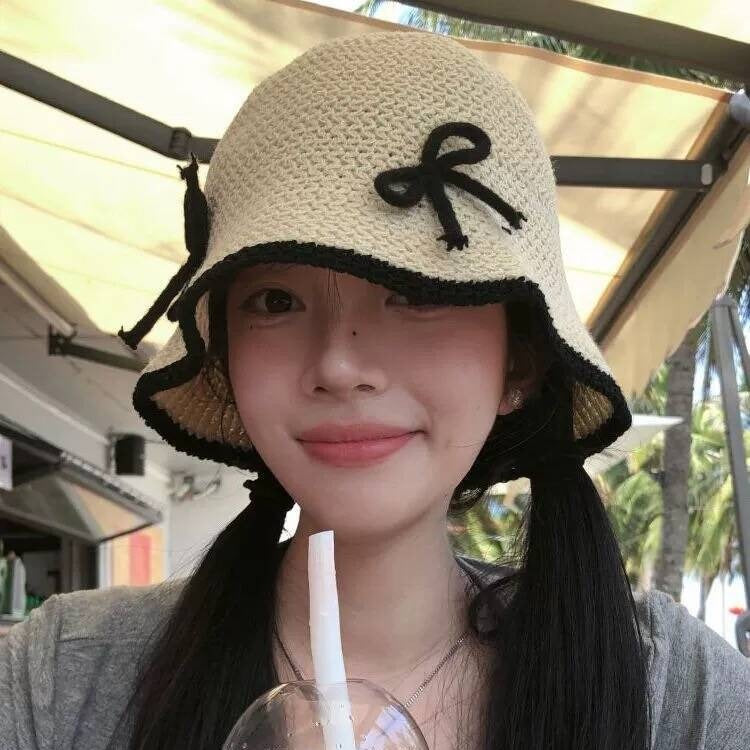 Japanese Cute Bow Knitted Fisherman Hat Women