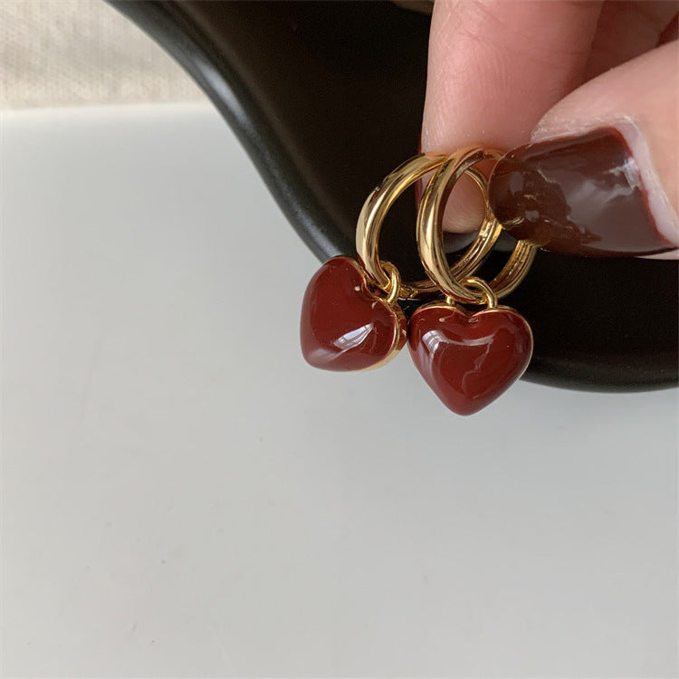 Retro Love Heart Stud Earrings Women