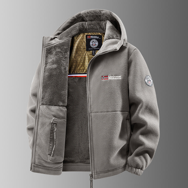 Men's Loose Casual Hooded And Velvet Printed Jacket