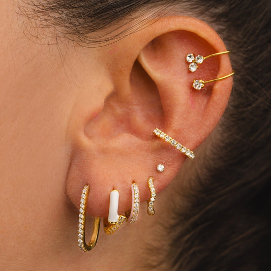 Semi-broken Zircon Gang Drill Twin Earrings