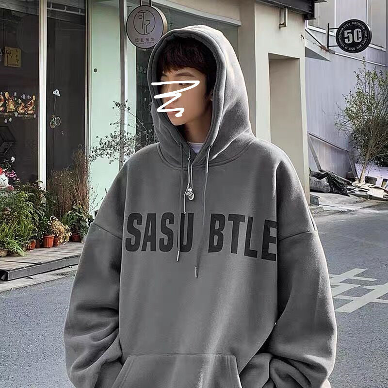American Hooded Sweater Men's Plus Velvet Autumn And Winter Type Loose