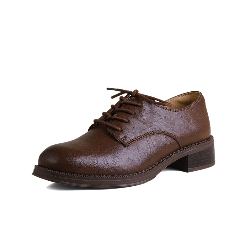 New British Style Round Toe Leather Shoes Women