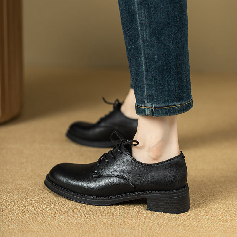 New British Style Round Toe Leather Shoes Women